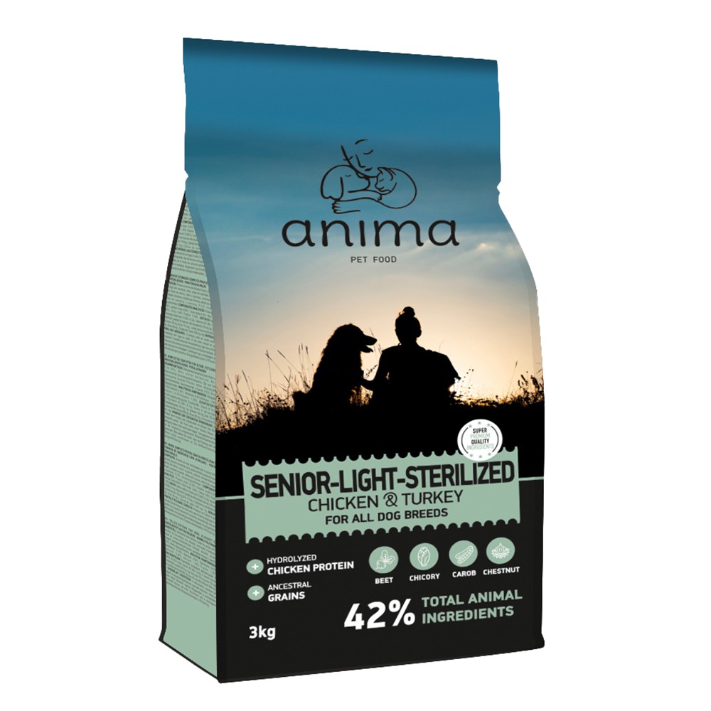 ANIMA SENIOR LIGHT STERILISED CHICKEN & TURKEY Για υπερήλικους, στειρωμένους, και υπέρβαρους σκύλους με κοτόπουλο και γαλοπούλα 3kg